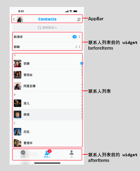 设置联系人列表页面